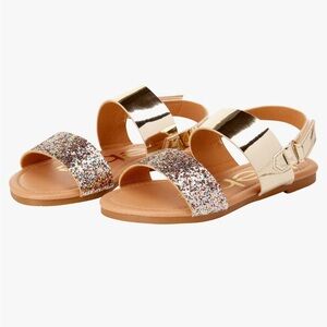 New BeBe Girls Gold and Glitter Strappy Sandals sz 13 Toddler